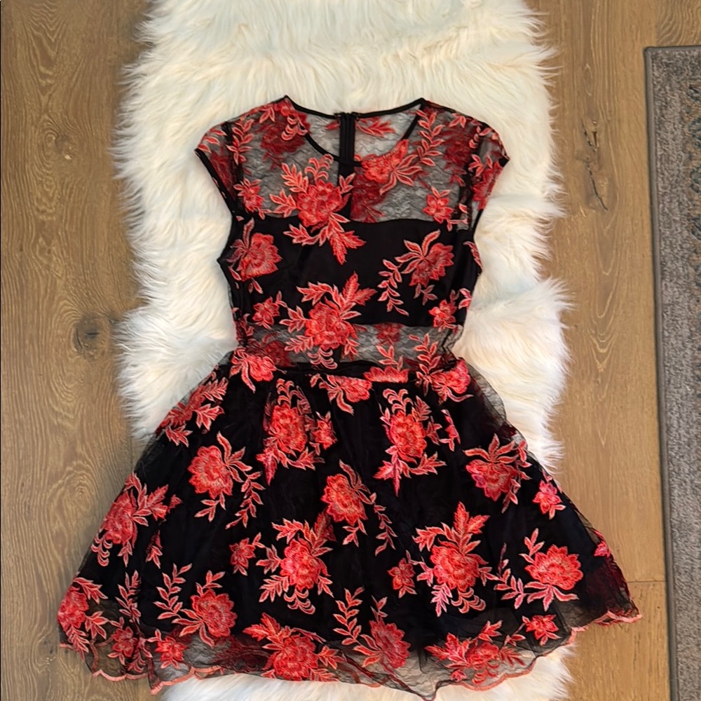 Floral Black and Coral Dress